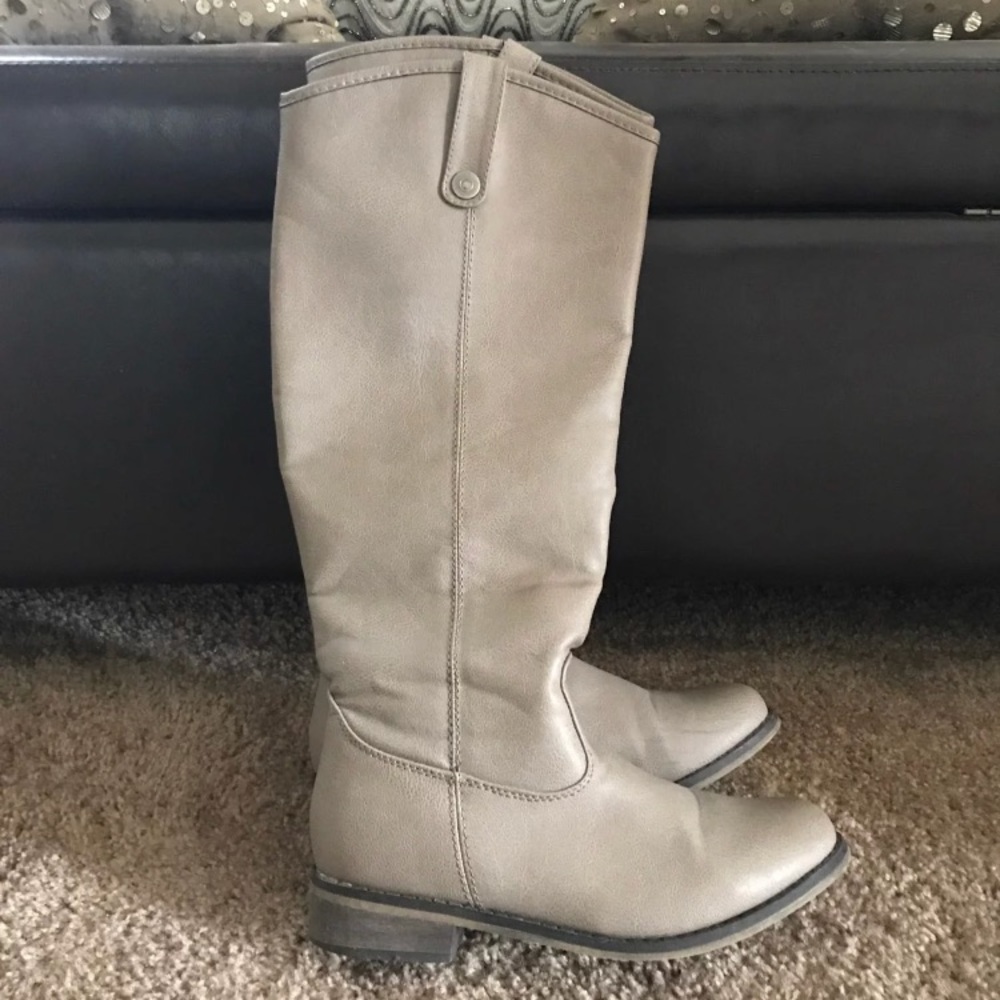 Taupe Gray Faux Leather Riding Boots
